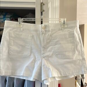 High Waist White twill/ cotton front pocket shorts